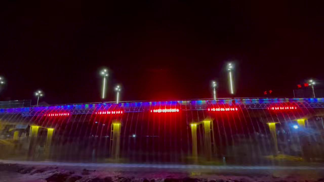 Single-Side Water Curtain Musical Fountain on a Bridge in Benxi City, Liaoning Province
